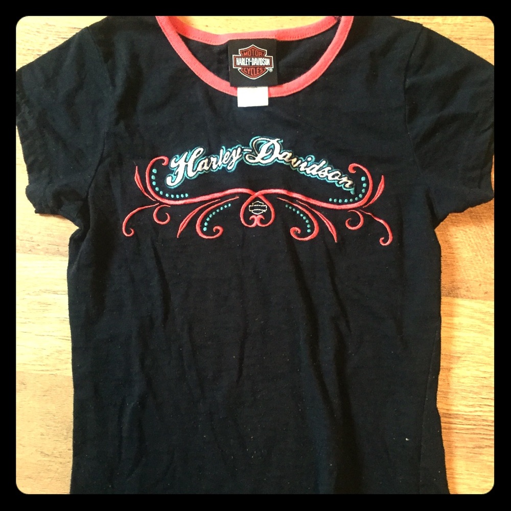 Harley Davidson 7/8 Girls T Shirt vtg